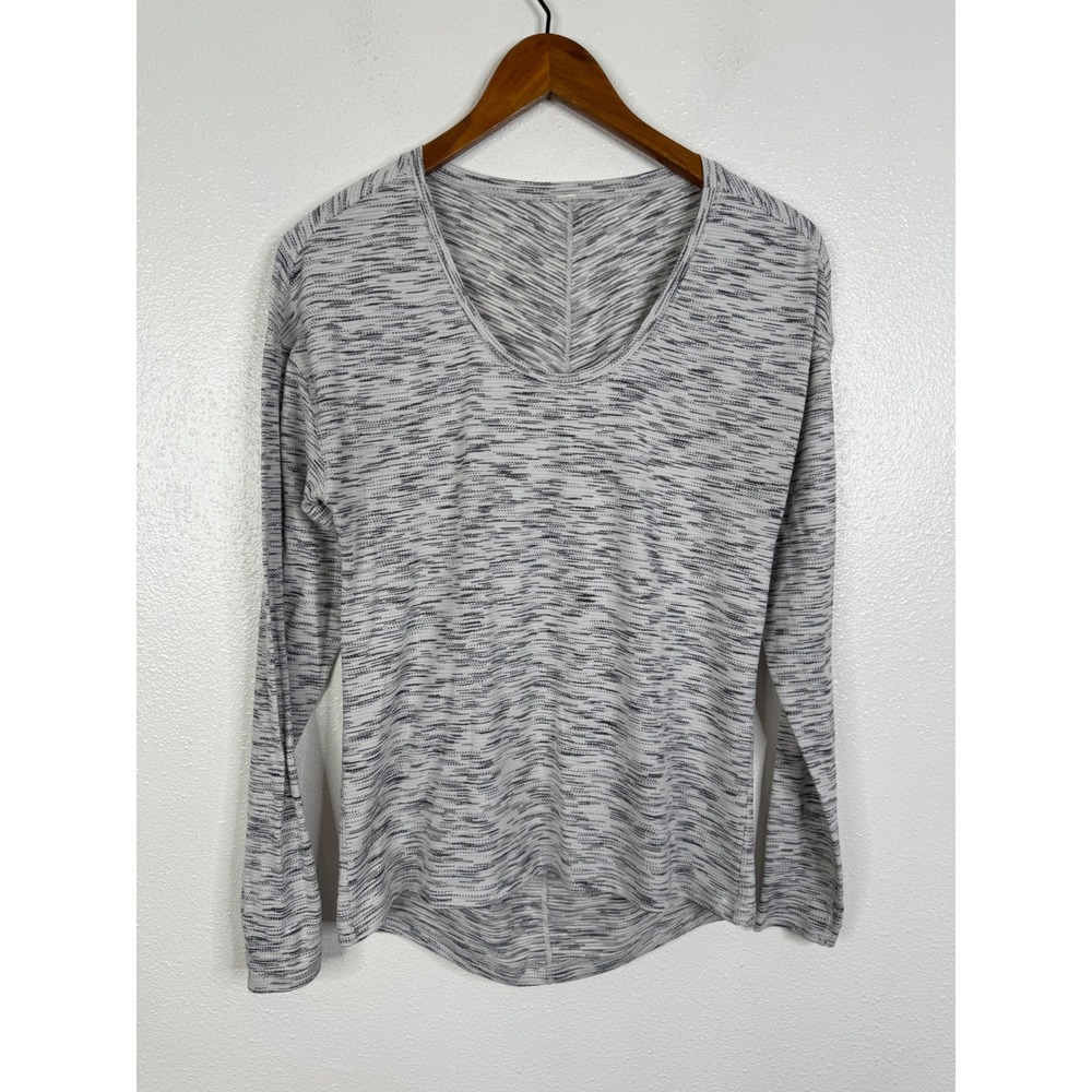 Lululemon Space Dye Long Sleeve Scoop Neck Athletic Top White Black Women Size 6